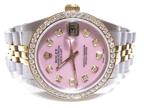 rolex pink dail datdust|pink Rolex watch with diamonds.